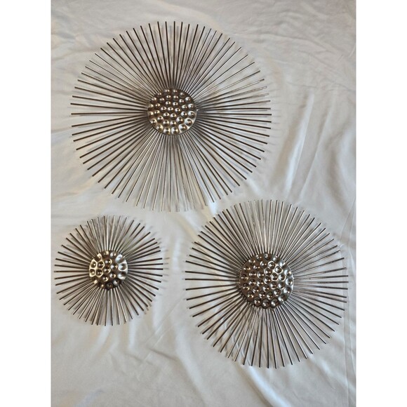 Set of 3 Metal Wall Art Home Decor Sola Silver Starburst Atomic MCM Style - Picture 1 of 9